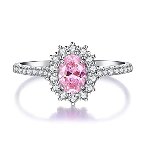 Bellitia Jewelry Women's 925 Sterling Silver Pink Padparadscha Sapphire Ring, Fashion Promise Anniversary Propose Wedding Ring with Simulated Gemstones for Women, Size 7