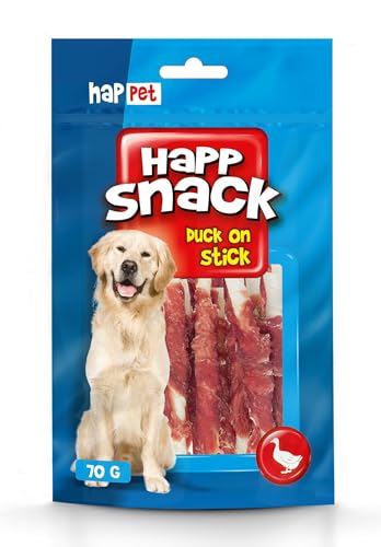 HAPPET Aromatische Entenbruststreifen auf Stäbchen 70g - Natürliche Hundegröße, fettarme Belohnung, für die Gesundheit der Zähne, keine künstlichen Konservierungsstoffe