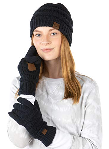Image of Funky Junque Women's Beanie & Touchscreen Gloves Set - Soft 100% Acrylic Knit Winter Hat and Gloves, Cozy Cold Weather Gift