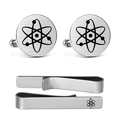 MUEEU Atom Cufflinks Engraved Atom Atomic Symbol Hand Made Scientist Chemistry Wedding Tie Clip Bar