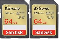 SanDisk Extreme SDXC UHS-I Speicherkarte 64 GB (V30, 170 MB/s Übertragung, U3, 4K UHD Videos, SanDisk QuickFlow-Technologie, wasserdicht, stoßfest, temperaturbeständig) (Packung mit 2) – Ansicht 1