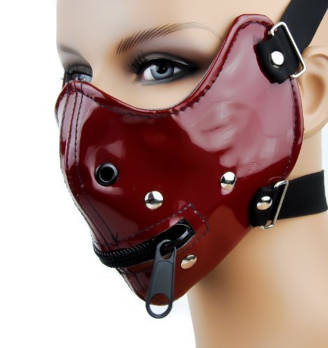 RED PVC Bondage Mask w/ Zipper Gimp Mouth by ppmarket