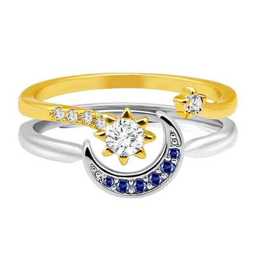Sun and Moon Ring Set Matching Adjustable Rings for Women Teen Girls