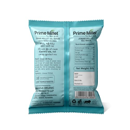 Image of Prime Millet For Good Health Organic Jowar Idli Rava | Premium Sorghum Millet Idli Mix | High Fiber Superfood | Gluten Free Healthy Breakfast Ingredient | Supports Healthy Digestion | Natural Unpolished Jowar Rava | Ancient Grain Nutrition (500 Gram)