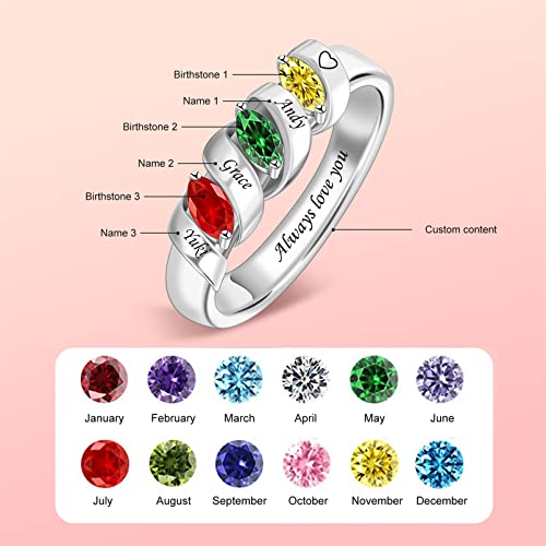 Mom Gift Customizable Ring with Birthstones & Names Personalized Family Gemstone Ring for Mothers Day Women Mothers Grandmas Wife - Image 5