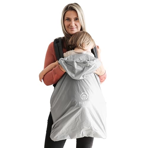 MiaMily Universal Baby Carrier Cover Waterproof and Windproof with Hood Fits All Baby Carriers Summer Rain and Wind Protection (Grey)