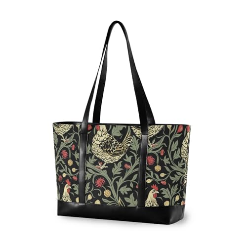 William Morris Chicken Dark Red Black fashion tote bag with zipper for travel with diaper bulto para laptop