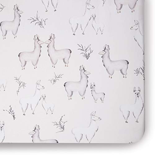 Image of Oilo Crib Sheet, Breathable 100% Turkish Cotton Fitted Jersey, 300 Thread Count, Machine Washable, Fits Standard Crib (28 inch x 52 inch x 6 inch), Toddler Bedding, Girl, Boy, & Neutral Nursery Design, Llama