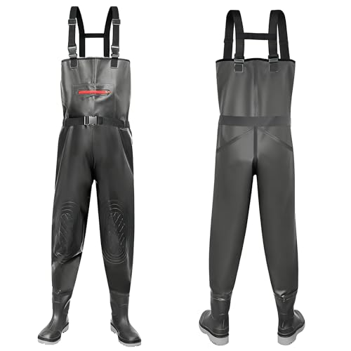 Wathose Herren wasserdicht Anglerhose Verstärkte PVC-Anglerbekleidung mit Anti-Rutsch-Sohle Gr. 43-46 fällt klein aus bitte größer bestellen Verstellbare Schulterträger Angeln Farmarbeit Outdoor