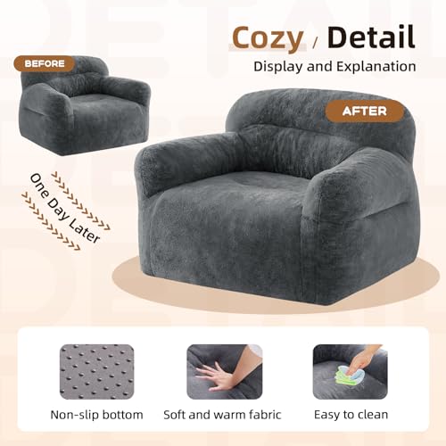 Image of Spacocld Giant Bean Bag Chair for Adults - Large Bean Bag Couch with Armrests, Bean Bag Sofa Stuffed High-Density Foam, Plush Lazy Sofa Comfy Chair, BeanBag for Bedroom, Living Room (Dark Grey)