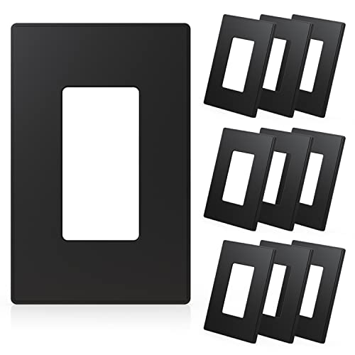 Image of ELEGRP 1-Gang Screwless Decorative Wall Plates, Mid-Size Unbreakable Thermoplastic Faceplate Cover for Decorator Receptacle Outlet Switch, UL Listed (10 Pack, Matte Black) wall plate