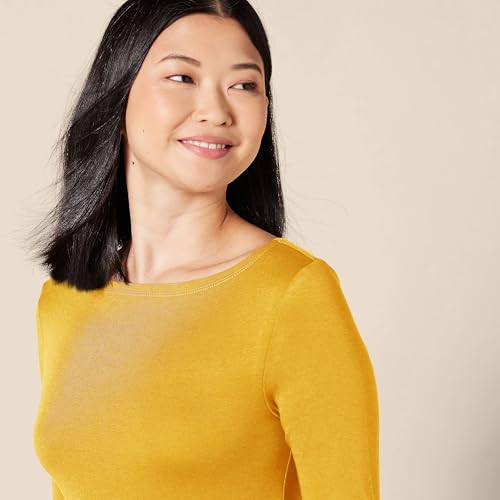 Image of Amazon Essentials Women's Slim-Fit 3 /4 Sleeve Boat Neck Cotton Modal T-Shirt