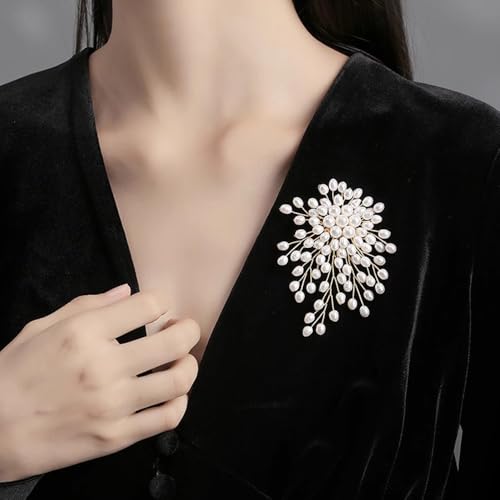 Image of Elegant Pearl Brooch Pins for Women, Brooch Lapel Pin Scarf Shawl Costume Pin Hat Bag Suit Dress Accessories CZ Pearl Brooches and Pins