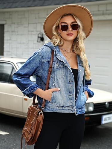 EIMMOL Women Jean Jacket Hooded Oversized Trendy Denim Jackets Y2K Fall Outfits 20254