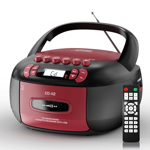 Kuephom Boombox CD Cassette Player Combo: Stereo Sound AM FM Radio with Bluetooth and Remote - AUX/USB MP3/Tape Recording/Sleep Timer/Earphone Jack - DC/AC Powered for Home,Outdoor