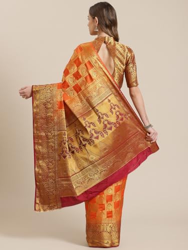 Image of Women's Banarasi Silk With Jacquard Print Saree With Blouse