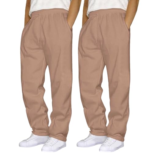 Mens Lounge Pants with Pockets Cotton Hip Hop Casual Solid Color Track Cuff Lace Up Workout Pants with Pocket 2 Pcs