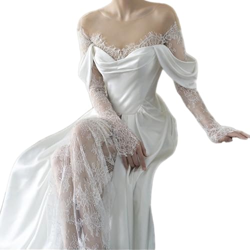 Vestido Novia Civil,Vestidos De Novia para Bodas,Vestido De Novia Largo para Mujer,DiseñO De Manga Larga,para Bodas,Vestidos De Noche Y Vestidos De Fiesta