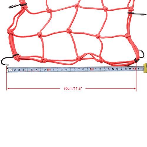 WOOSTAR 12\" x 12\" Motorcycle Heavy Duty Elasticated Bungee Luggage Cargo Net with 6 Hooks for Motorcycle ATV Bike Car Truck Red