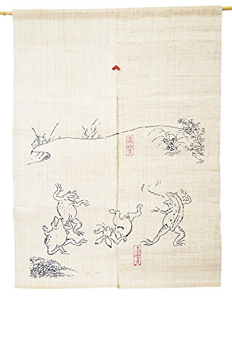 Amazon｜暖簾（のれん） 麻100％ 鳥獣戯画 日本製 120cm n-1030