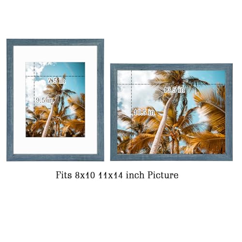 Image of Frametory, 11x14 Picture Frame with Mat for 8x10 Photo - High Definition Glass Wide Molding - Preinstalled Wall Mounting Hardware (Blue, 4 Pack)