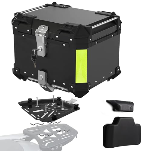 Top Case Moto en Aluminium Premium Noir avec Plaque Universelle