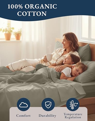 Image of LANE LINEN Twin XL Bed Sheets Set - 100% Mercerized Organic Cotton Twin XL Sheets Set, Soft & Comfy Percale Weave, Machine wash Low Pilling Fade Resistant Luxury Hotel Style Twin XL Sheet Set - Silver