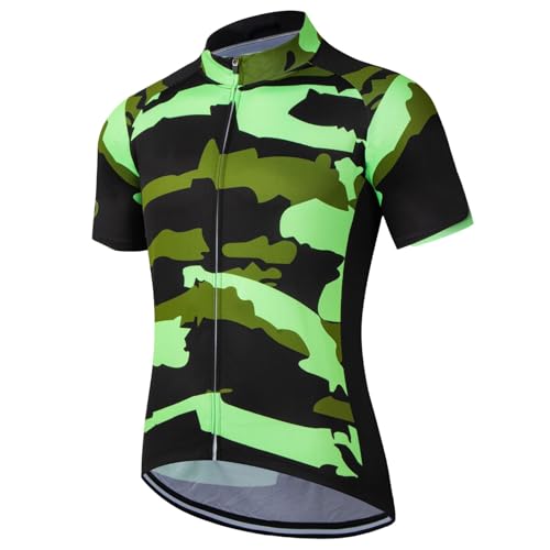 Maillot de ciclismo de manga corta para hombre, diseño de camuflaje, elástico, transpirable, camiseta funcional, tejido de secado rápido, camiseta de ciclismo para ciclismo al aire libre, O negro