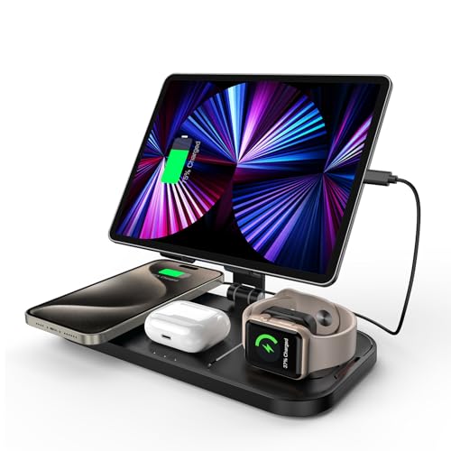 Wireless Charger 4 in 1 for Apple iPhone 15 Pro Max/14/13/12 Series, AirPods Pro 2, iPad Stand, Watch Charger for iWatch Series 9/8/7/6/5, Wireless Charging Station for Multiple Devices