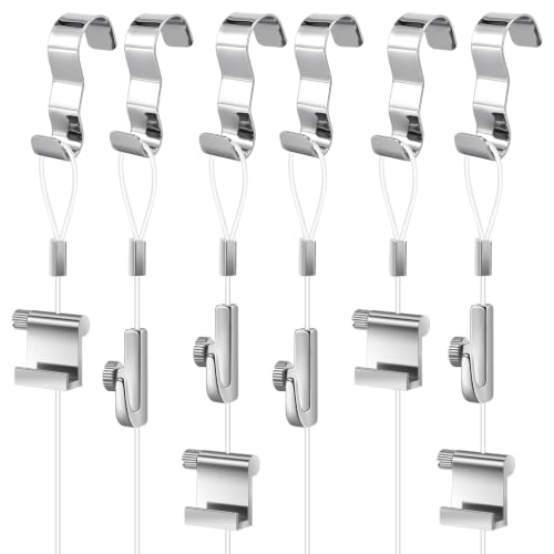 Image of Dunzy 10 Pcs Picture Rail Hooks for Hanging,71 inch Clear Nylon Cord,Silver | Adjustable Hooks with Nylon Cord, Molding Rail Compatible, For Exhibition and Gallery Wall Display, Easy Install