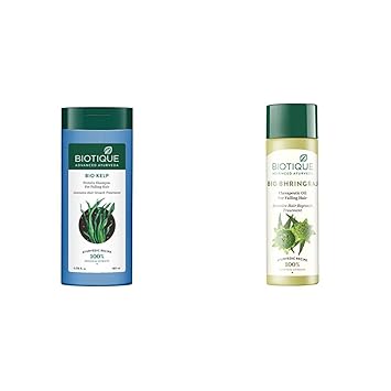 Biotique Bio Kelp Protein Shampoo for Falling Hair Intensive Hair Regrowth Treatment, 180ml & Biotique Bio Bhringraj Ayurvedic Therapeutic Hair Oil, 200ml