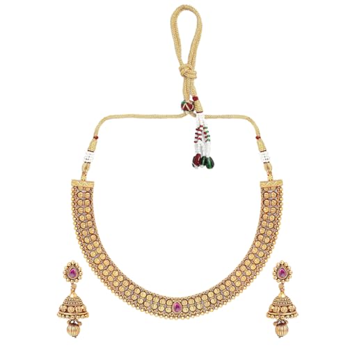 Rubans Gold-Plated Pink Stone-Studded Beaded Handcrafted Temple Jewellery Set For Women (B0D6GDNL75) Amazon Price History, Amazon Price Tracker
