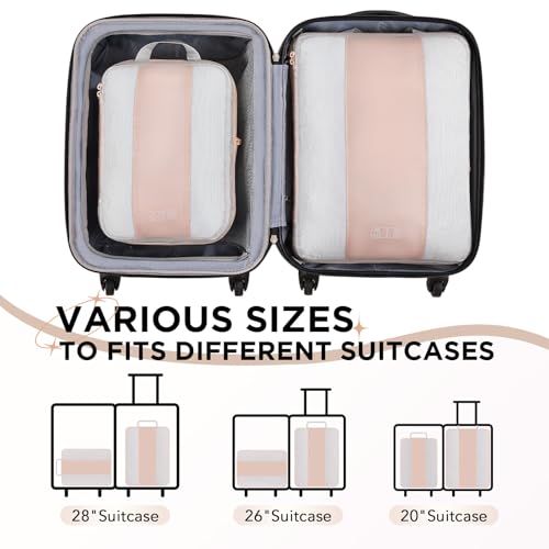 Image of OlarHike 2 Set Compression Packing Cubes for Travel Essentials,Compressible Expandable Space Saver Bags for Organizing Clothes,Luggage Suitcase Garment Bags with Over 1000 pcs Mesh Holes(Beige)
