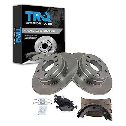 Image of TRQ Rear Brake Pad and Rotor Set Ceramic Parking Brake Shoe Compatible with 1992 BMW 318i 1992 325i