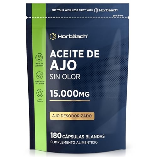 Ajo Cápsulas 15000mg | 6 Meses de Suministro - 180 Perlas | Extracto de Ajo - Fuente de Alicina | Alta Resistencia | Horbaach