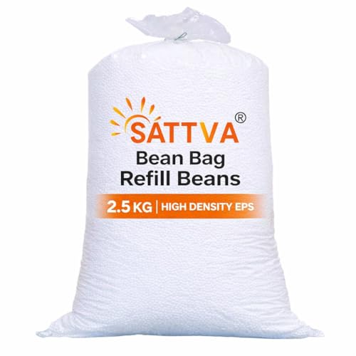 Image of SATTVA Bean Bag Refill Pack 2.5 KG for Bean Bag, Sofa, Pouffes | High Density Beans Fillers for Bean Bags | (White) (Sold only for Bean Bag Refilling Purposes, not to be Used Loose in Any Other Form)