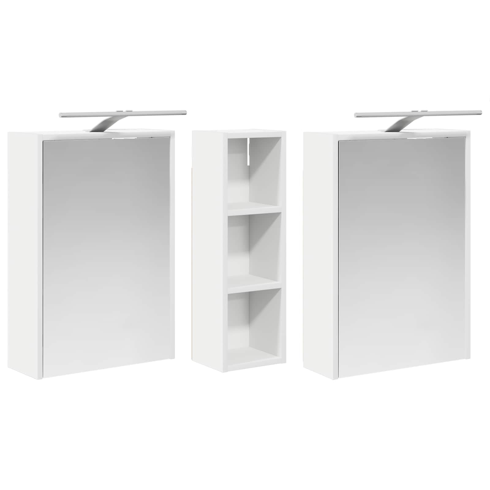 3-częściowy zestaw szafek łazienkowych z materiału drewnopochodnego, 106 x 16 x 62,5 cm, z oświetleniem LED, montaż ścienny, przestrzeń do przechowywania i dwukierunkowe lustro do łazienki i