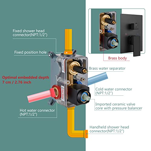 Heyalan Shower Faucet Set Matte Black 12 Inch Square Showerhead Bathroom Rainfall Ceiling Mount Shower System Sus304 Stainless Steel Shower Trim Kit 2 In 1 Handheld Shower With Rough-In Valve #TOP4