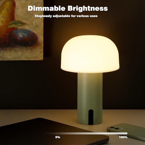 Image of Mushroom Table Lamp, Cordless Rechargeable Touch Light, Waterproof