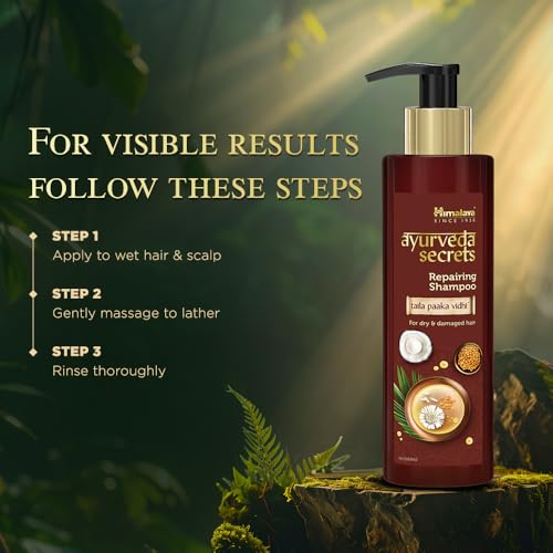 Image of Himalaya Ayurveda Secrets Damage Repair Shampoo for Dry & Frizzy Hair| 10x Damage Repair with Bhringa, Coconut | Paraben Free | 200 ml