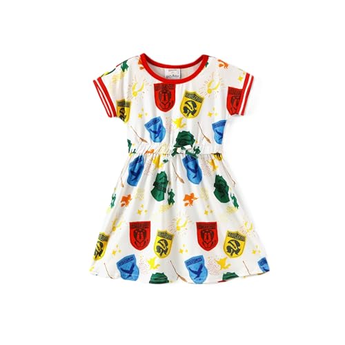 Harry Potter Dress Girls Clothes Gryffindor Hogwarts Crest All Houses Short Sleeves Sun Dress White Summer Casual for Teen Girls Size 8-9Y