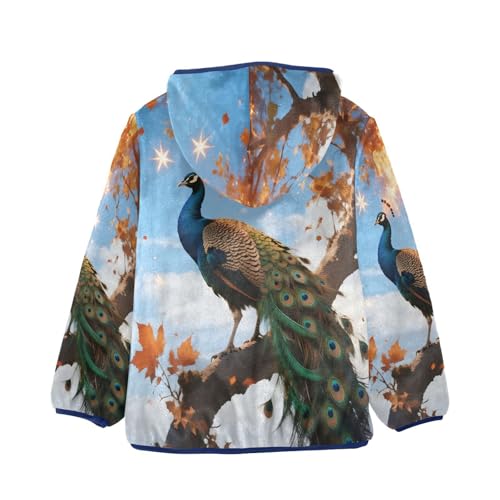Peacock Perched Amidst Falling Leaves Toddler Fleece Jacket Girl Boys Hooded Fleece Jacket Coat2