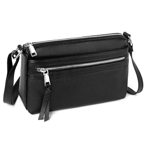 befen Small Genuine Leather Crossbody Purse Bags for Women, Multi Pockets Shoulder Handbag with RFID Blocking Card Slots