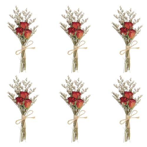 Mini ramo de flores secas PATIKIL 6 piezas rojo miniatura 1