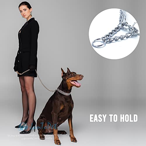 JanToPet Hundehalsband, Edelstahl, verstellbar, Gehhalsband, Metall, kubanische Glieder, Hundehalsband, kaufest, dreireihig, Kette, Hundehalsband für große, kleine, mittelgroße Hunde (3 Reihen, S)