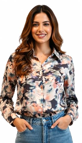 Image of Amazon Brand - INKAST Women Abstract Floral Printed Spread Collar Long Sleeves Casual Cami Shirt