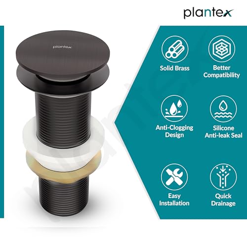 Image of Plantex Pure Brass Pop Up Coupling 5 Inch /Waste Coupling for Wash Basin /Coupling for Drain Out let System Full Thread - Pack of 1 (PVD Grey)