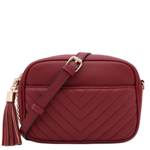 Image of FashionPuzzle Chevron Quilted Crossbody Camera Bag with Chain Strap and Tassel