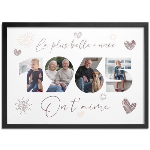 Pictalia - Cadre Personnalisé Anniversaire 60 ans, Cadeau Femme, Homme, Cadeau Année 1965, Cadre Photo Maman, Papa, Mamie, Papy, Famille, Amis, Cadeau Anniversaire Mariage, Rencontre