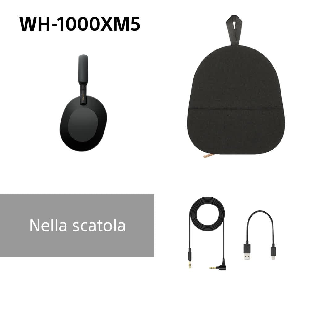 Sony WH-1000XM5 Custodia Rigida |Cuffie Wireless Over-Ear, Noise Cancelling di Nuova Generazione con Spatial Audio, Fino a 30 Ore di Batteria, Bluetooth, Black